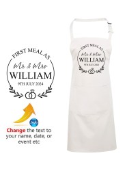 First Meal as Mr & Mrs Custom Name & Date His Her Engagement Rings Printed Adult Unisex Wedding Apron